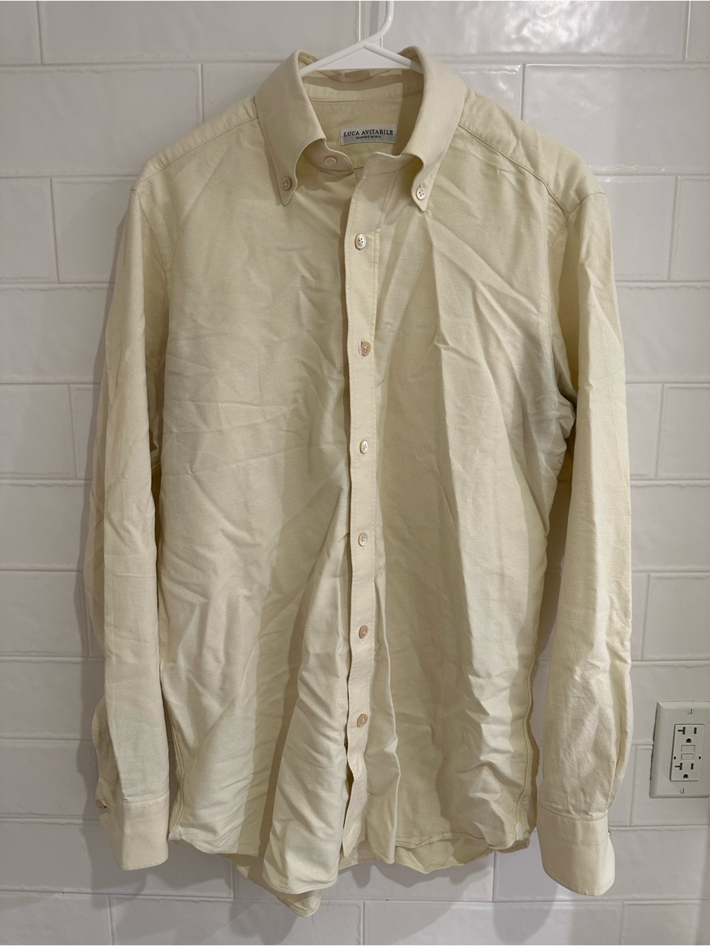 Luca Avitabile Bespoke Yellow Button Down Cotton Shirt Size L Made in Italy